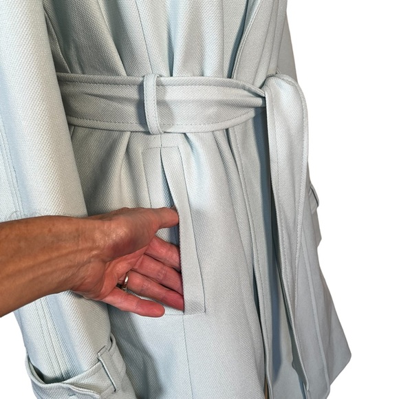 Tahari Trench Style Belted Textured Mint Blue Coat Size Medium EUC - Picture 4 of 13